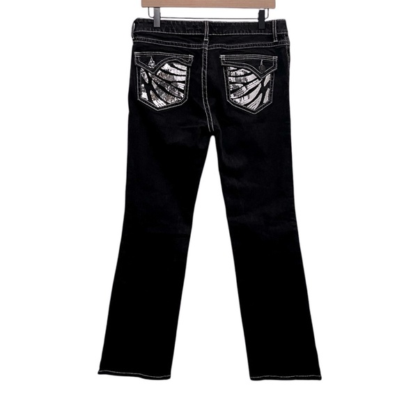 WRANGLER Rock 47 Black Boot Cut Jeans Contrast Stitching Silver Sequin Pockets 9 - Picture 1 of 9